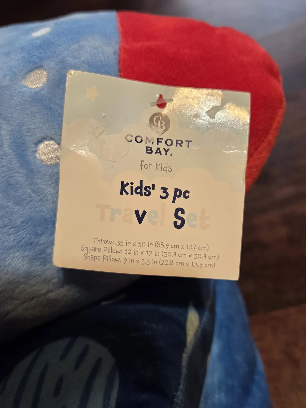 Comfort Bay Plush Rocket Kids 3 Pc Travel Set Blue & Red Space Accents